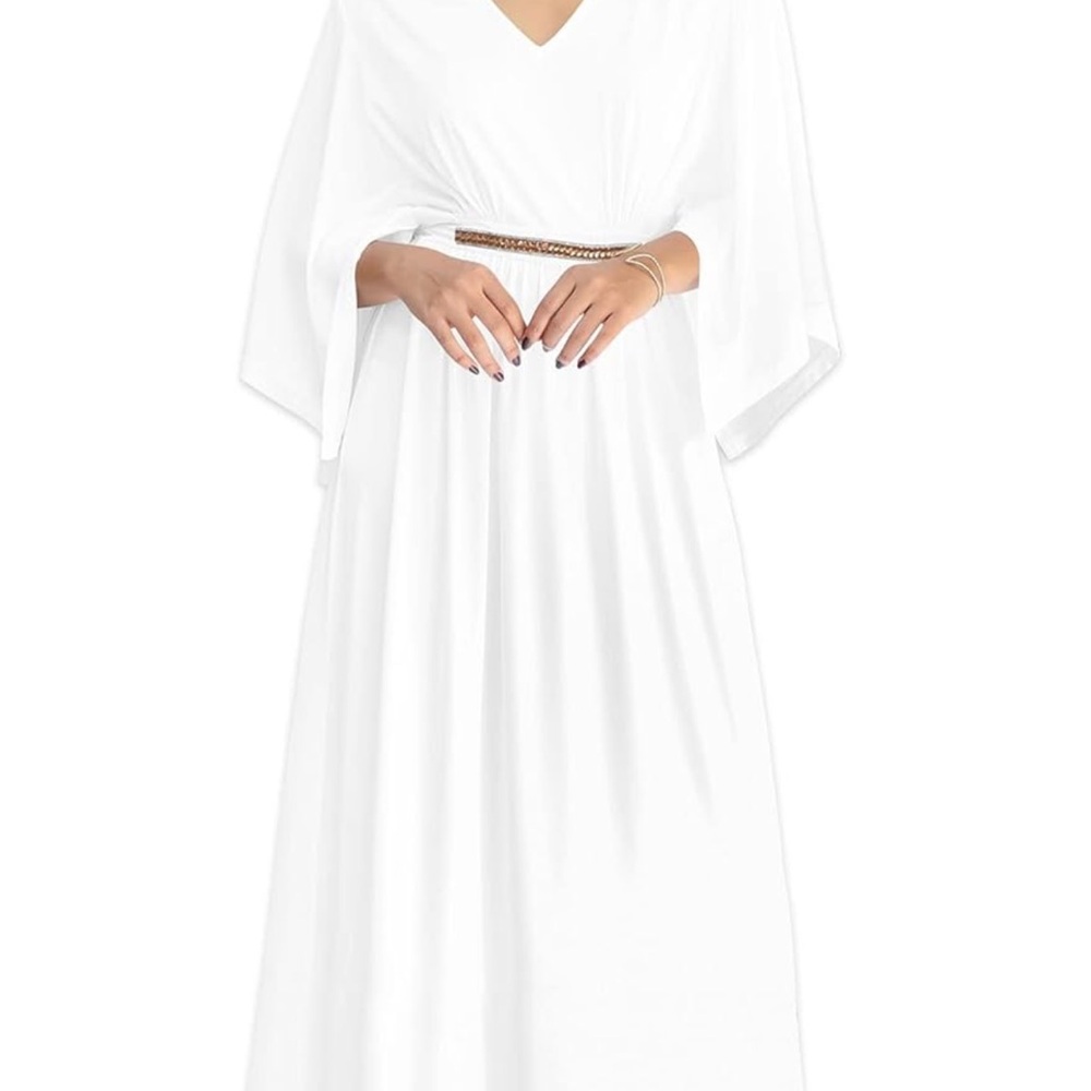 Elegant White Maxi Dress with Gold Belt